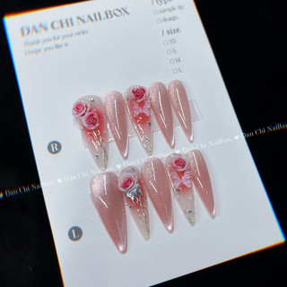 Nailbox móng úp thiết kế sẵn mẫu mắt mèo đính hoa hồng