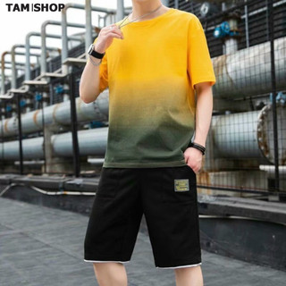 Bộ thể thao nam nữ chất thun mè áo tay ngắn quần short dáng rộng thời trang phối loang phong cách Unisex TÂMSHOP M03