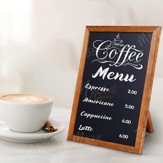 Khung tranh menu bảng đen viết bút dạ quang để bàn, quán cafe, trà sữa, quán ăn, nhà hàng, bảng báo giá sản phẩm
