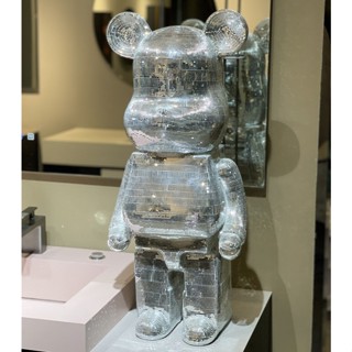 KHÔNG KÈM KỆ - Tượng gấu Bearbrick bụng phệ đính Gương màu Bạc có 2 size 50cm + 80cm mã 5002 + 8002