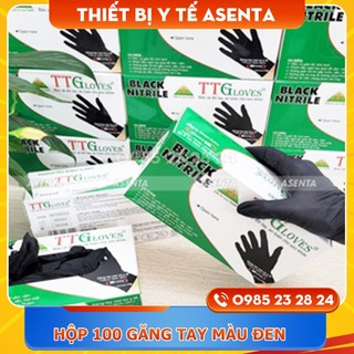 HỘP 100 Găng tay màu đen Không Bột đen nhám, Sử dụng trong Spa-TMV Dày Dặn Loại 1