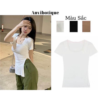 Áo thun nữ dáng ôm xẻ tà vạt chéo sang chảnh AS264