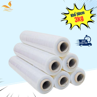 Cuộn màng chít khổ 50cm 3kg lõi nhỏ bọc hàng, Màng co, màng pe, quấn pallet loại đẹp, tiết kiệm