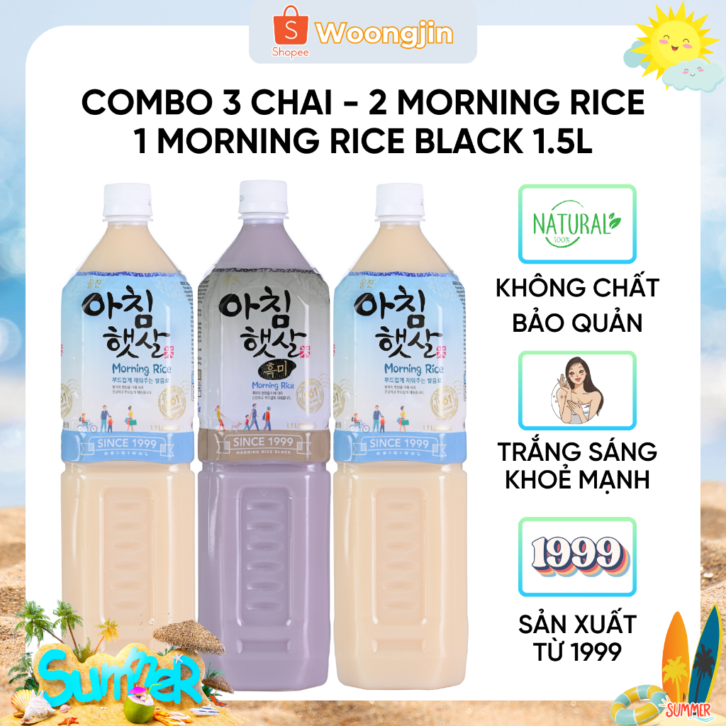 Combo 3 Chai Nước Gạo 2 Chai Morning Rice,1 Chai Morning Rice Black 1.5L