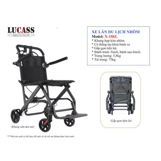 Xe lăn du lịch nhôm lucass x-186l