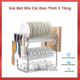 Giá Kệ để bát, đĩa, cài dao thớt 3 tầng kệ úp bát đĩa, kệ úp cốc chén