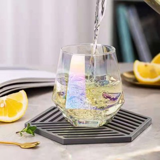 Cốc thủy tinh lục giác NAGO mẫu kim cương đáy siêu dày Màu sắc sang trọng - trong suốt,  6x9x5cm