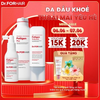 Bộ gội xả dưỡng và xịt hỗ trợ mọc tóc, giảm dầu Dr.FORHAIR Folligen Plus 500ml x Scalp Pack 250ml x Tonic 120ml