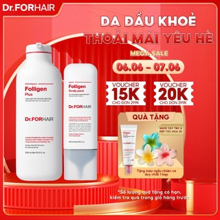 Bộ gội xả dưỡng tóc hỗ trợ mọc tóc và giảm dầu Dr.FORHAIR Folligen Plus x Scalp pack