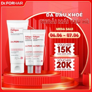 Bộ gội xả mini giúp SẠCH GÀU, giảm rụng và suôn mượt tóc của Dr.FORHAIR: Folligen Plus x Scalp Pack x Sea Salt Scaler