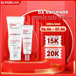 Bộ dầu gội và muối mini giảm ngứa, làm sạch da đầu  Dr.FORHAIR Folligen Plus 100ml x Sea Salt Scaler 50g