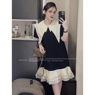 Đầm bầu babydoll , váy bầu thiết kế Xuông Cổ Vạt Nhọn Chân Phối Bèo Cực Xinh
