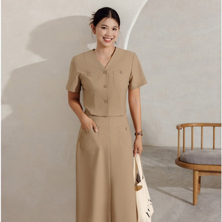 Set Áo Sơ Mi Croptop Cổ Tim Phối Cùng Chân Váy Dáng Dài, Set Đồ Công Sở Thanh Lịch VIEN TRAN  V65D24H005  V62M24Q011