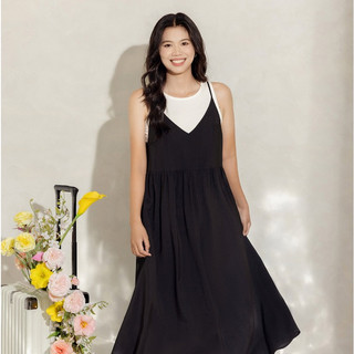 Đầm nữ maxi 2 dây nhún eo nữ tính vien tran v63m24h012