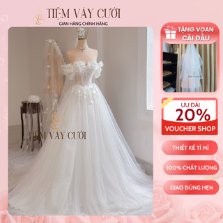 Váy cưới cô dâu 💖tặng voan cài đầu💖 đầm cưới đi bàn, cúp ngực, váy cưới thiết kế tvc497