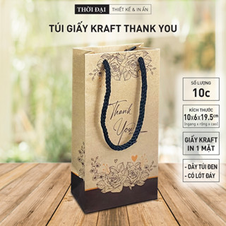 10 Túi giấy Kraft Thank you nhỏ xinh (10 x 6 x 19.5 cm), giấy Kraft nâu dày, dây đen