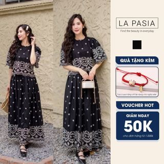 Set Váy Tiểu Thư Thô Mềm Thêu Nổi Style Vintage LP70 Váy Babydoll Áo Phối Chân Váy Dáng Dài Thời Trang Nữ Sang Chảnh