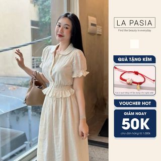 Set Váy Babydoll Cổ Sơ Mi Tiểu Thư Thô Boi Mềm LAPASIA LP69 Váy Cộc Tay Dúm Eo Thanh Lịch Sang Chảnh