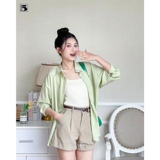Quần short nữ Twentyfive cạp cao ống rộng xòe, gập gấu xếp ly eo vải thô kaki 5892