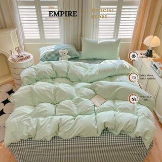 Bộ Chăn Ga Vỏ Gối Nệm Đệm Set 4 Món Cotton Đũi Kẻ Mềm Mịn Mùa Hè EMPIRE Ga Giường Xinh Mùa Hè