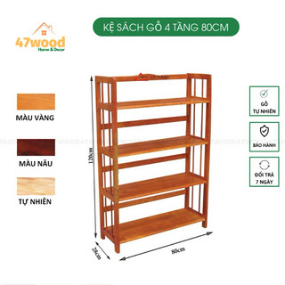 Kệ sách gỗ 4 tầng 80cm gỗ cao su - Kệ gỗ đa năng 4 tầng 47wood