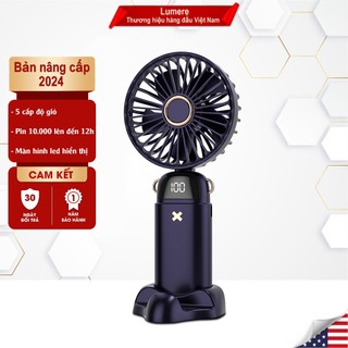 Quạt cầm tay mini gấp gọn 5 cấp độ gió sạc pin tiện dụng, dung lượng pin 6000mAh đèn led hiển thị % pin xoay 90 độ