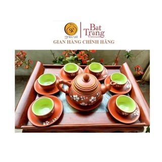 Bộ ấm chén uống trà tử sa họa tiết hoa đào, bộ ấm chén uống trà bát Tràng dung tích 250ml