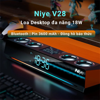 Loa desktop NIYE V28 - Công suất 18W - LED RGB và đồng hồ màn hình gương - Pin 3600 mAh - BH12T
