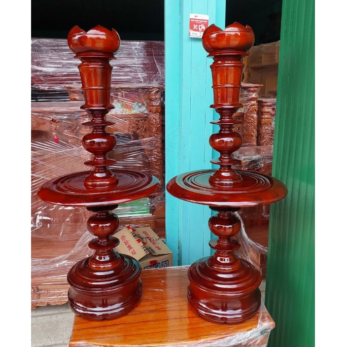 Cặp đèn thờ, Cặp chân đèn cầy gỗ tràm tự nhiên vẽ vân siêu đẹp màu nâu - Nhiều kích cỡ