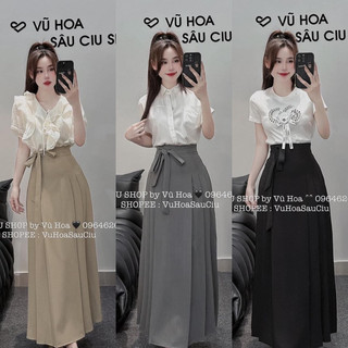 Chân váy ly midi buộc nơ 3 màu hàng QC size SML
