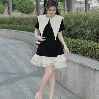 (SHOP NÀNG BÉO BIGSIZE 50KG ĐẾN 90KG) đầm suông cổ tròn viền bèo