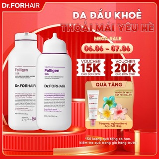 Bộ gội xả dành cho tóc mỏng và hư tổn không chứa silicon Dr. FORHAIR FOLLIGEN SILK SHAMPOO  x FOLLIGEN TREATMENT 600ml