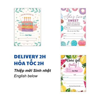 Thiệp Mời Sinh Nhật Chủ Đề Bánh Donut, Bánh Ngọt, Trái Cây Nhiều Mẫu Tiếng Việt TCD30