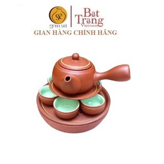 Bộ ấm chén gốm tử sa có tay cầm S4, gốm sứ Bát Tràng