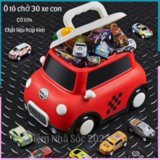 Set 30 ô tô kèm 1 ô tô cỡ lớn và bản đồ bằng chất liệu hợp kim chạy đà cho bé