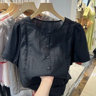 Áo kiểu nữ cổ tròn dáng ngắn, chất liệu đũi tơ mềm mịn SP8