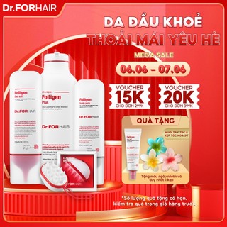 Bộ gội xả dưỡng tóc, tẩy tế bào chết da đầu và bàn chải gội đầu giảm rụng tóc, hỗ trợ mọc tóc và giảm gàu của Dr.FORHAIR
