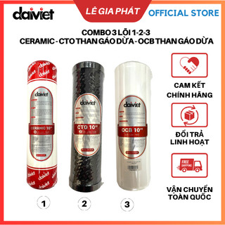 [Chính Hãng] Combo 3 Lõi Lọc Nước RO Đại Việt 1-2-3 (CERAMIC -  CTO Than Gáo Dừa - OCB Than Gáo Dừa)