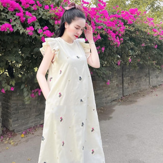 Váy suông Đầm bầu xinh tone trắng tay bèo dễ thương