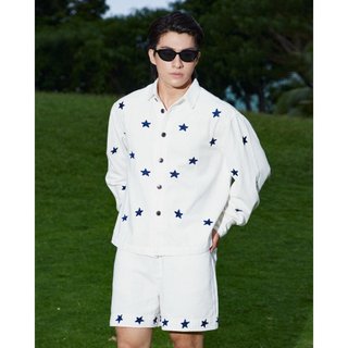 Áo sơ mi denim cotton thêu ngôi sao tay dài Stella La Sol