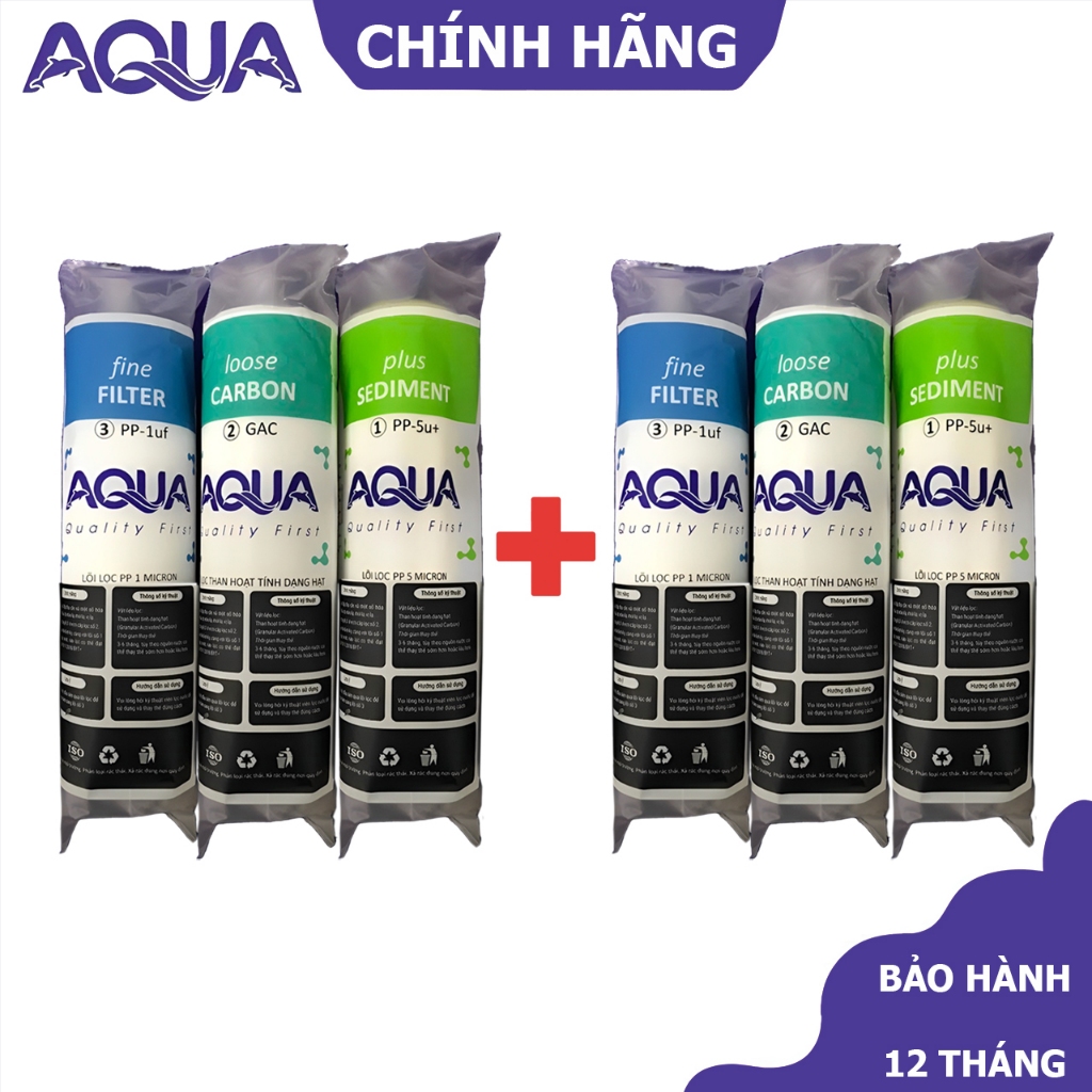 Combo 6 lõi lọc nước AQUA chính hãng - Bộ lõi lọc thô 1 2 3 máy lọc nước RO