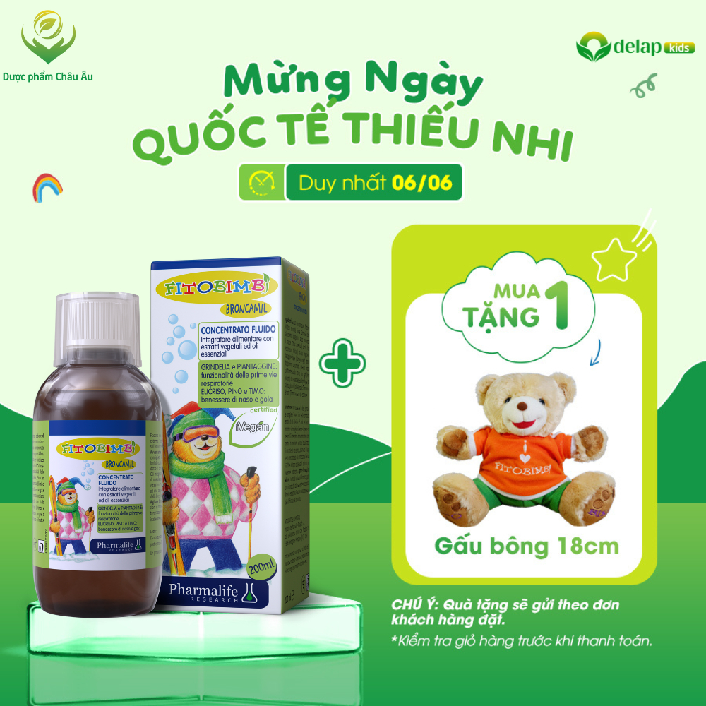 Siro Ho Cho Trẻ FITOBIMBI Broncamil Hỗ Trợ Giảm Ho Đờm, Tăng Cường Sức Khỏe Hô Hấp Chai 200ml