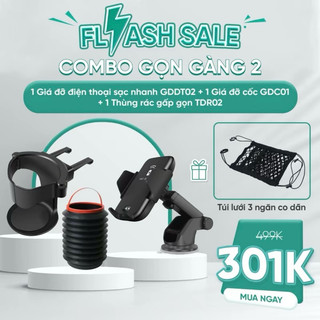 Combo 3 món tiện lợi UHERO gồm 1 giá đỡ điện thoại sạc nhanh không dây + 1 giá đỡ cốc nước + 1 thùng rác gấp gọn co giãn