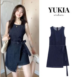 Váy đầm jean ba lỗ nữ tính Denim phong cách Hàn Quốc hàng Quảng Châu loại 1 (Order)