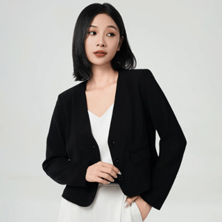 Áo blazer nữ áo vest nữ không cổ Khàn màu đen croptop trẻ trung thanh lịch công sở tay dài 1 lớp phong cách Hàn Quốc