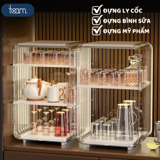 Kệ Đựng Ly Cốc, Bình Sữa TOAM, Tủ Đựng Mỹ Phẩm Để Bàn Bằng Acrylic Trong Suốt Chống Bụi Sang Trọng