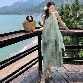 Đầm midi voan cổ phong
