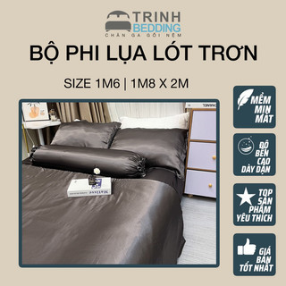 Bộ Chăn Ga Gối Phi Lụa Màu Xám Trinhbedding