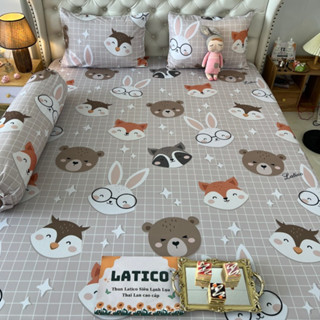 Mẫu Thú ô kẻ. Bộ ga giường thun Latico siêu lạnh Lụa (áo gối ôm khoá kéo)
