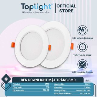 ĐÈN DOWNLIGHT MẶT TRẮNG 3 MÀU TOPLIGHT- ĐĨA MẮT SMD 9-12W